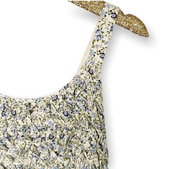 Free People Petunia Mini Dress Tea Combo Ivory Blue Floral Smocked XL New $128 - Picture 6 of 12